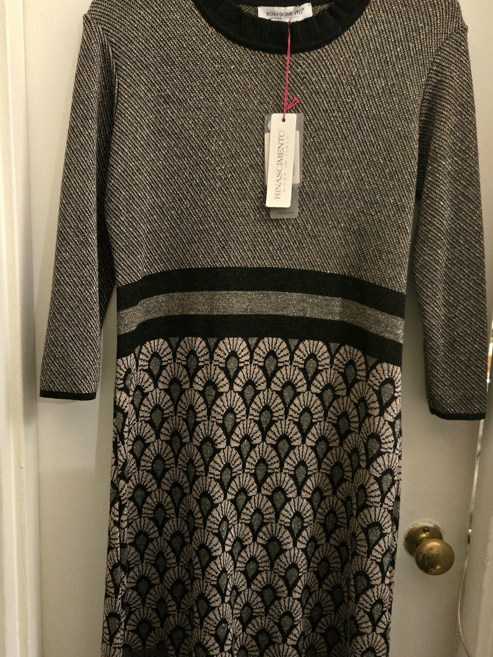 Rinascimento Black and Metallic Knit Dress